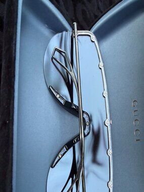 Gucci Rimless Shield Sunglasses Silver Mirror Visor Oversized w/ Case